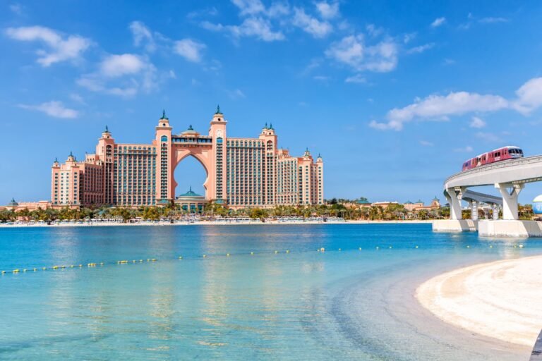 Atlantis the Palm Dubai Luxury Family Resort Hotel exterior with waterpark access