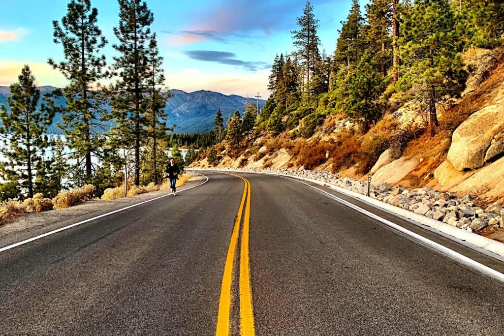 Lake Tahoe without a car - scenic road at Lake Tahoe